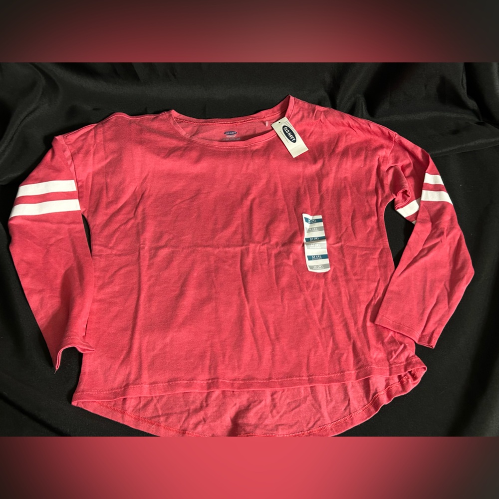 Old Navy Girls' Pink Long-Sleeve Stripe Top Medium NWT